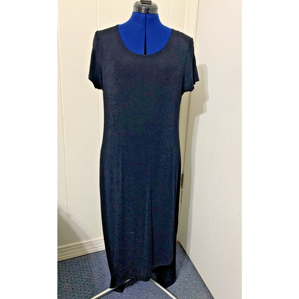 Chico's Travelers Dress Asymmetrical Maxi Short Sleeve Casual Black Size 2/Large